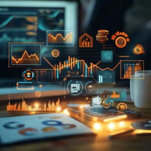 Diversified assets illustration with icons representing various investment classes.