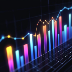 Detailed chart showing high-yield investments with ascending lines and colorful bars.