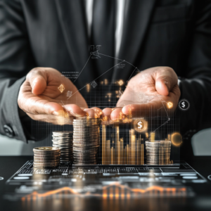 Collage of icons and diagrams illustrating various passive income strategies, including investments, digital marketing, and real estate.