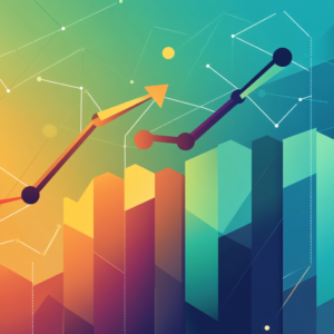 Portfolio growth chart featuring an upward trending line with performance indicators.