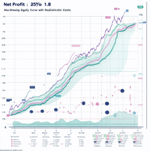 Equity curve line chart showing backtested strategy performance after accounting for transaction costs