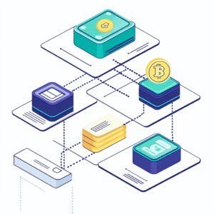 Minimalist overview of blockchain gaming ecosystem showing wallets, tokens, NFTs, and a marketplace