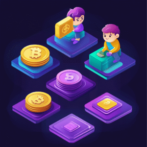 Simplified five-step play-to-earn economic flowchart from gameplay to staking and NFT trading